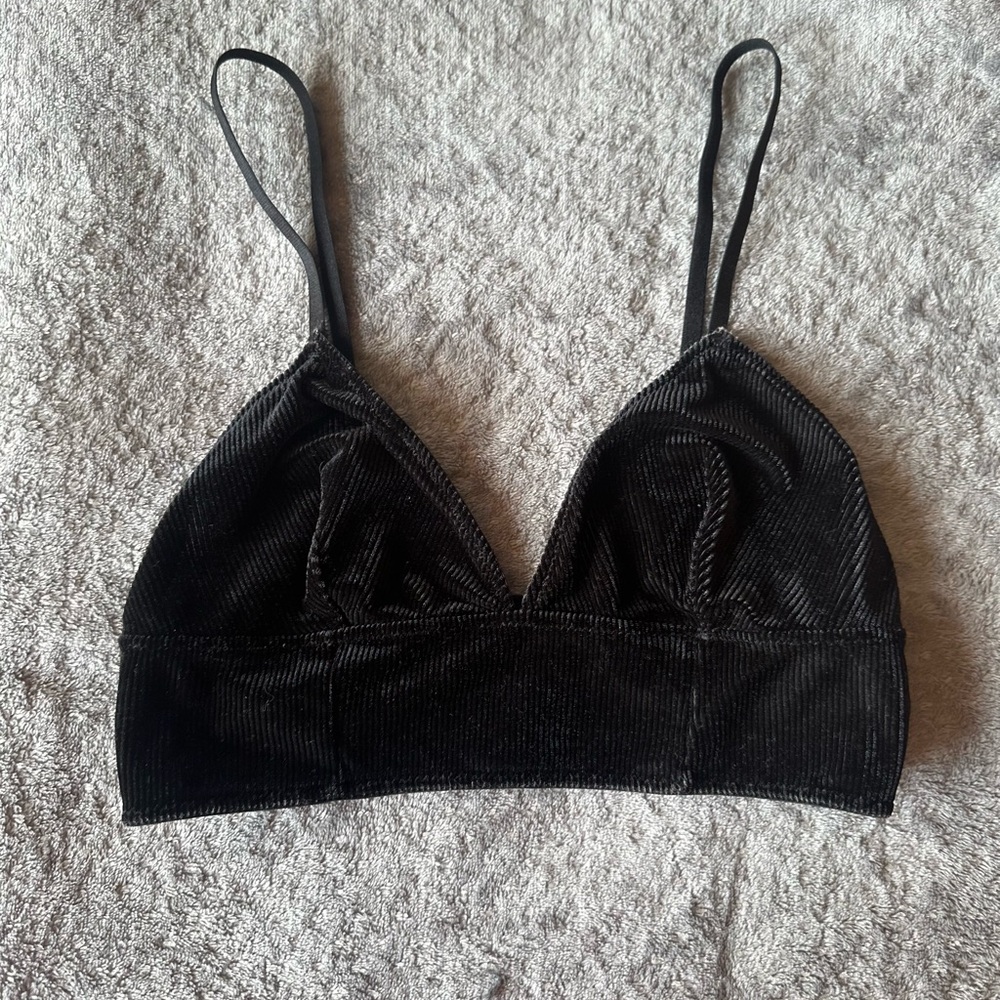 Small XSmall Black corduroy bralette gently worn with out tags unknown brand